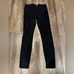 PAIGE Verdugo Ultra Skinny Jet Black Distressed Denim Jeans with